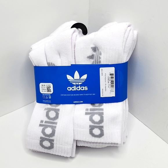 ADIDAS 6 PAIRS OF CREW LENGTH SOCKS, WHITE WITH GREY LOGO - Picture 2 of 8